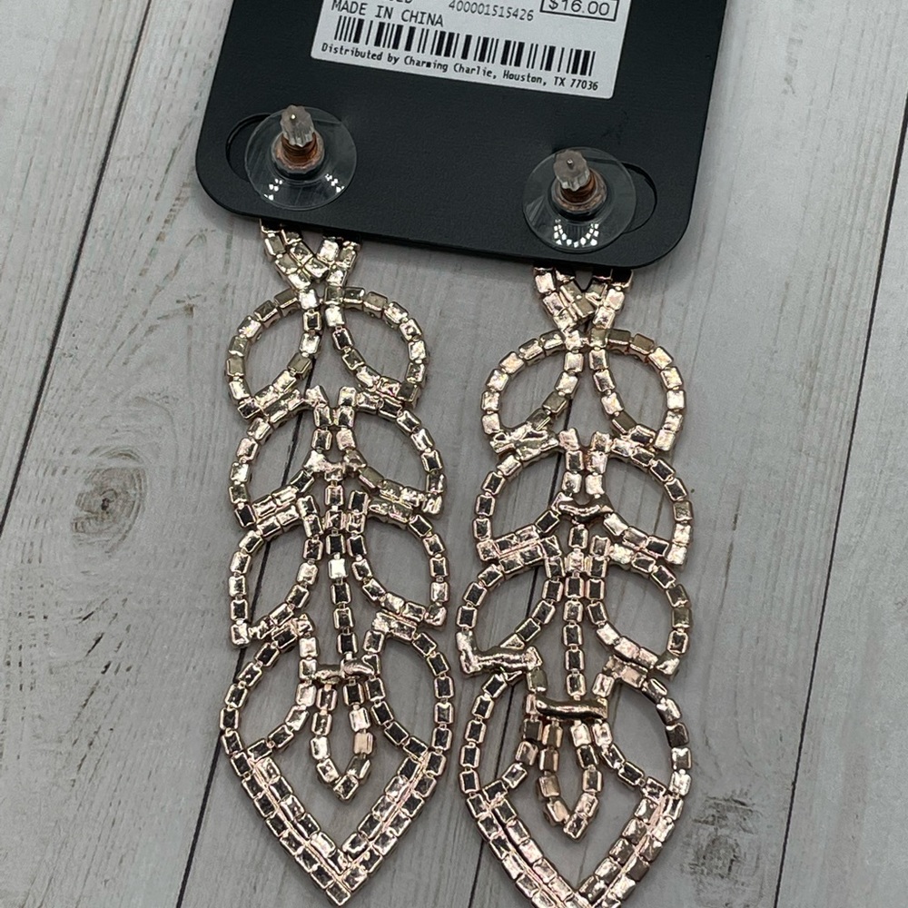 NWT RSVP Ornate Rose Goldtone/Crystal Large Drop Earrings - Picture 4 of 8
